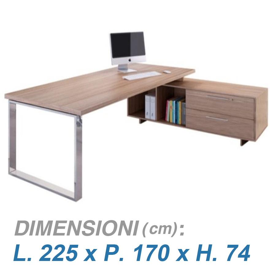Scrivania per ufficio con mobile GRACE / cm. L.225xP.170xH.75 CILIEGIO