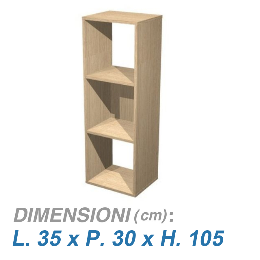 Libreria a 3 caselle per ufficio RAINBOW / cm. L.35xP.30xH.105 ROVERE