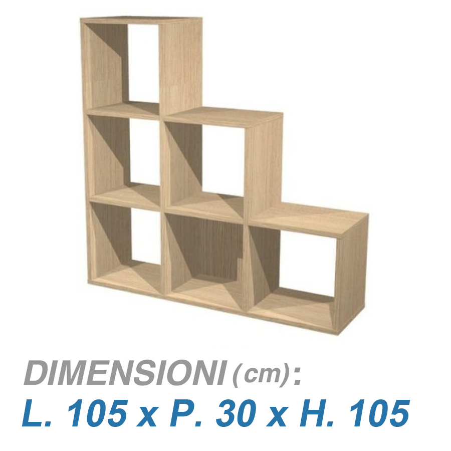 Libreria a 6 caselle per ufficio RAINBOW / cm. L.105xP.30xH.105 ROVERE