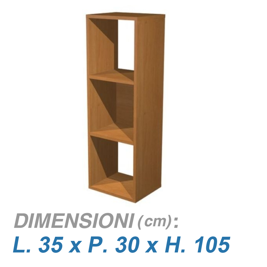 Libreria a 3 caselle per ufficio RAINBOW / cm. L.35xP.30xH.105 NOCE
