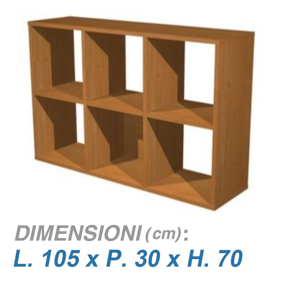 Libreria a 6 caselle per ufficio RAINBOW / cm. L.105xP.30xH.70 NOCE