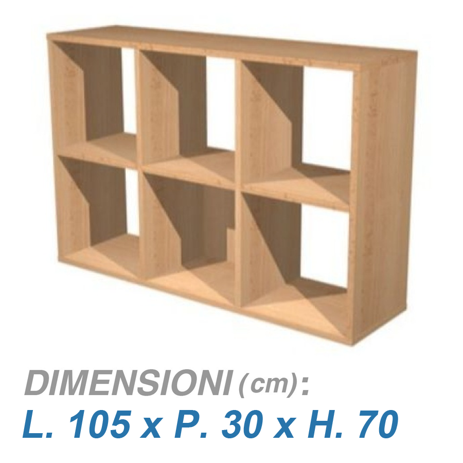 Libreria a 6 caselle per ufficio RAINBOW / cm. L.105xP.30xH.70 FAGGIO