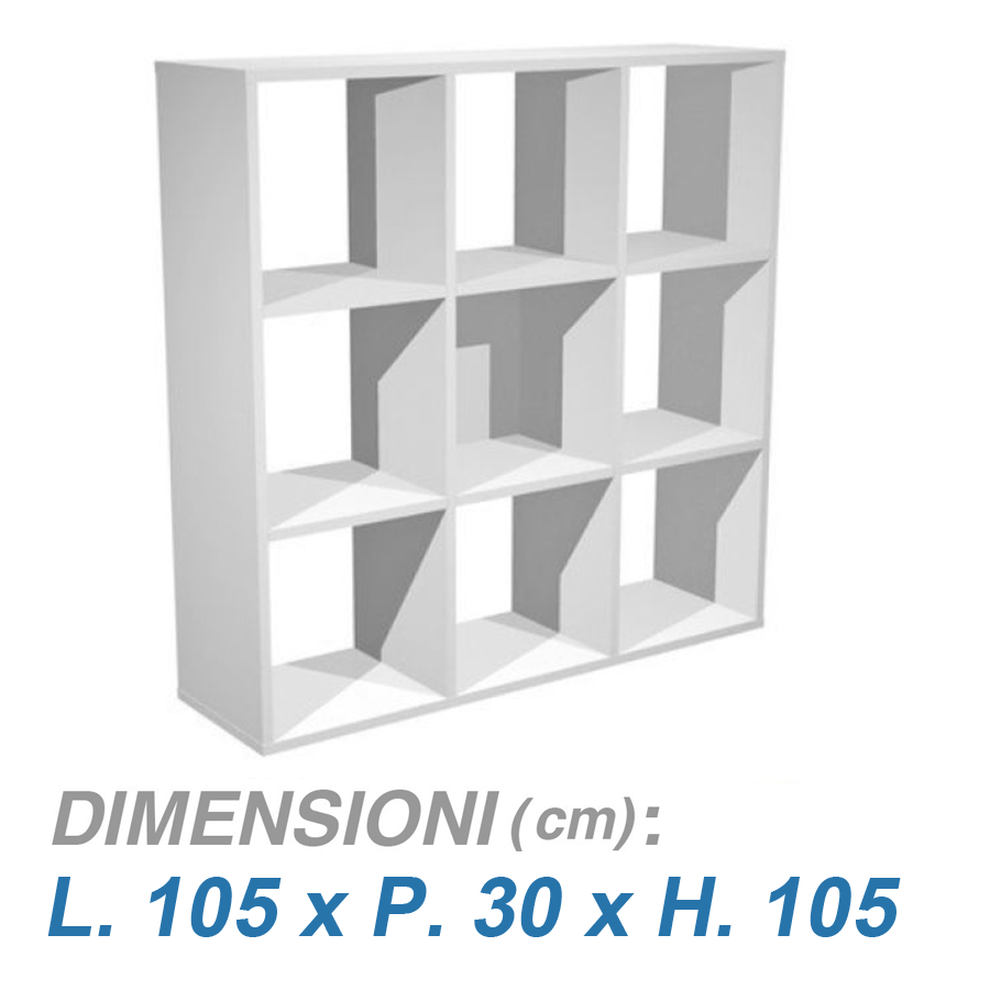 Libreria a 9 caselle per ufficio RAINBOW / cm. L.105xP.30xH.105 BIANCO