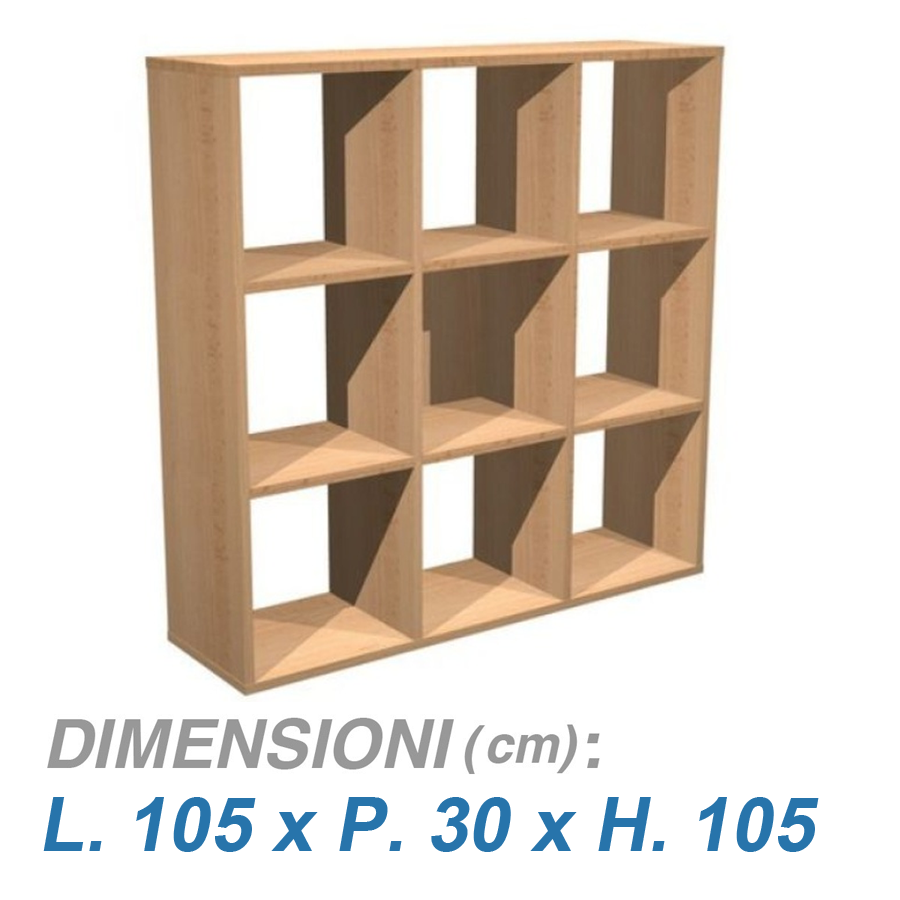 Libreria a 9 caselle per ufficio RAINBOW / cm. L.105xP.30xH.105 FAGGIO