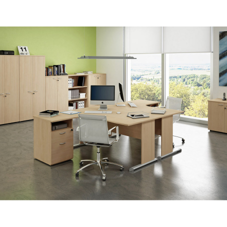 Scrivania ufficio piede metallo VIRGO / cm. L.160xP.80/100xH.70 NOCE