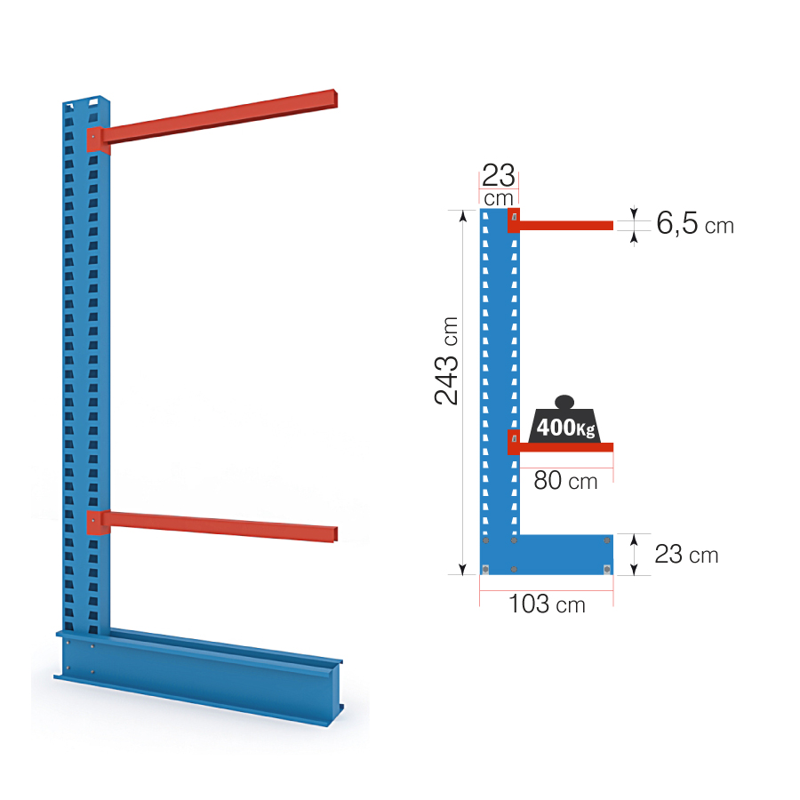 Colonna Cantilever H.250 – con 2 mensole da 80 cm (400 Kg)
