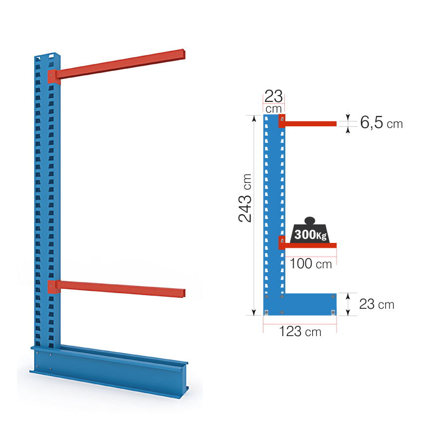 Colonna Cantilever H.250 – con 2 mensole da 100 cm (300 Kg)