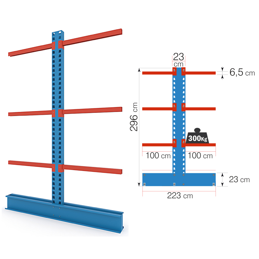 Colonna Cantilever H.300 – con 6 mensole da 100 cm (300 Kg)