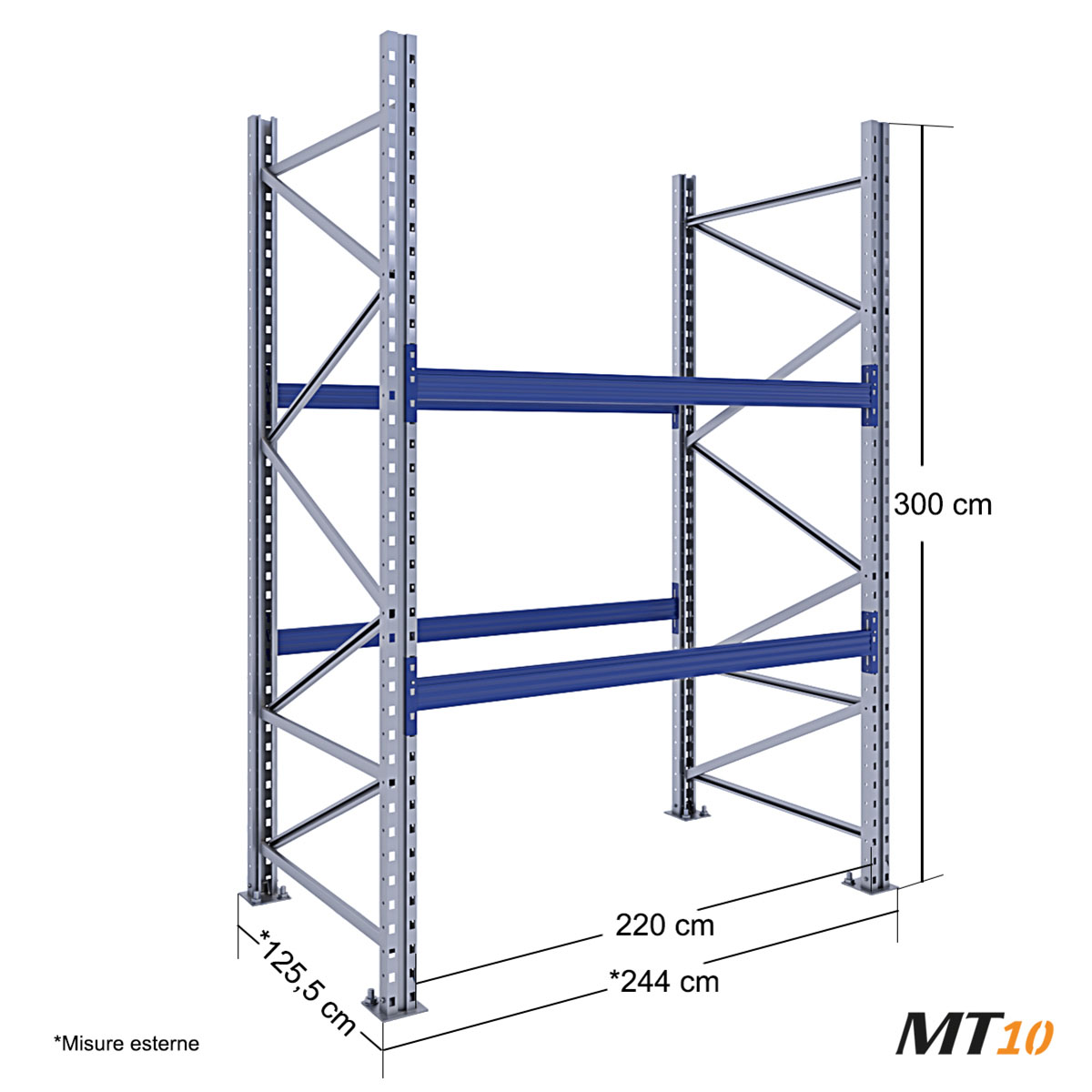Scaffale portapallet MT10 / cm. L.220xP.120xH.300 / 2 Liv. (BASE)