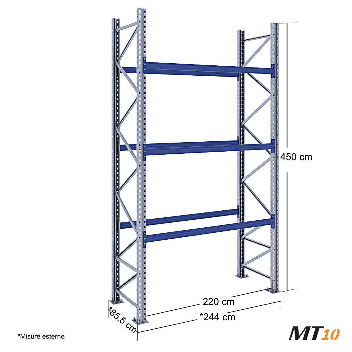 Scaffale portapallet MT10 / cm. L.220xP.80xH.450 / 3 Liv. (BASE)