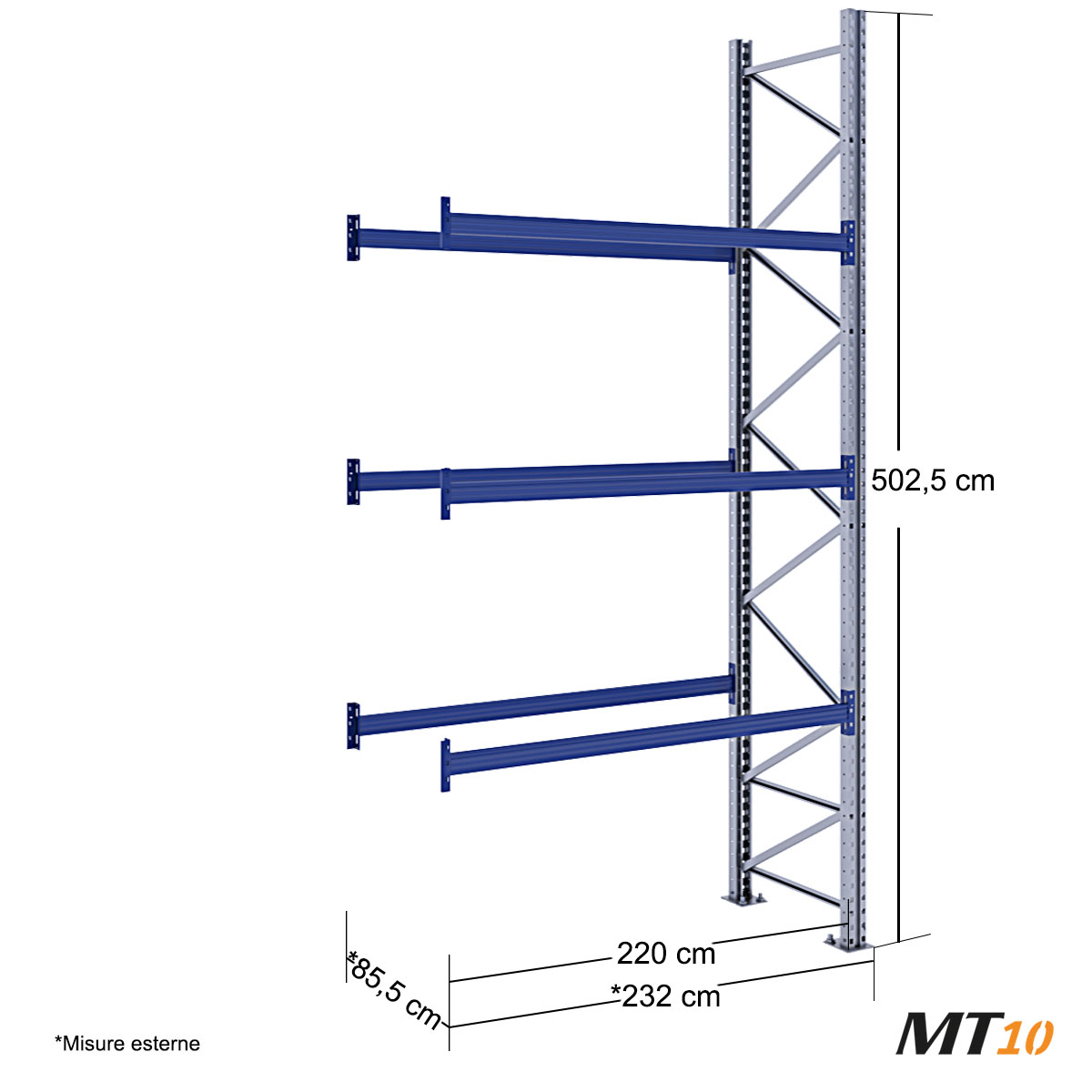 Scaffale portapallet MT10 / cm. L.220xP.80xH.500 / 3 Liv. (AGG)