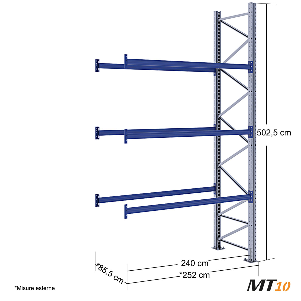 Scaffale portapallet MT10 / cm. L.240xP.80xH.500 / 3 Liv. (AGG)