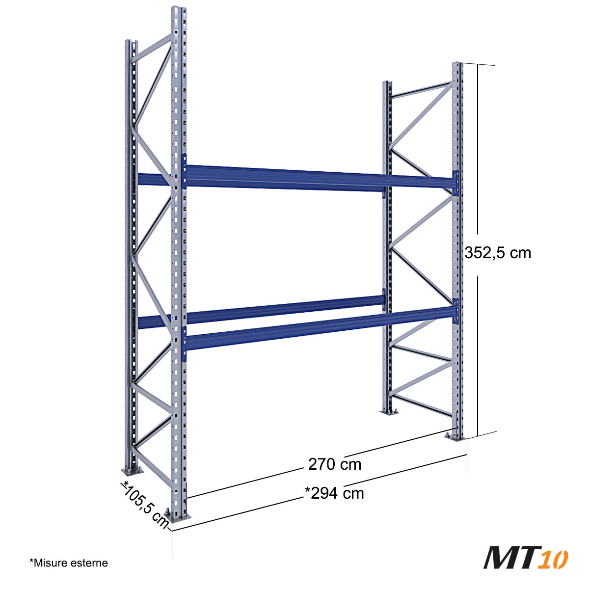 Scaffale portapallet MT10 / cm. L.270xP.100xH.350 / 2 Liv. (BASE)