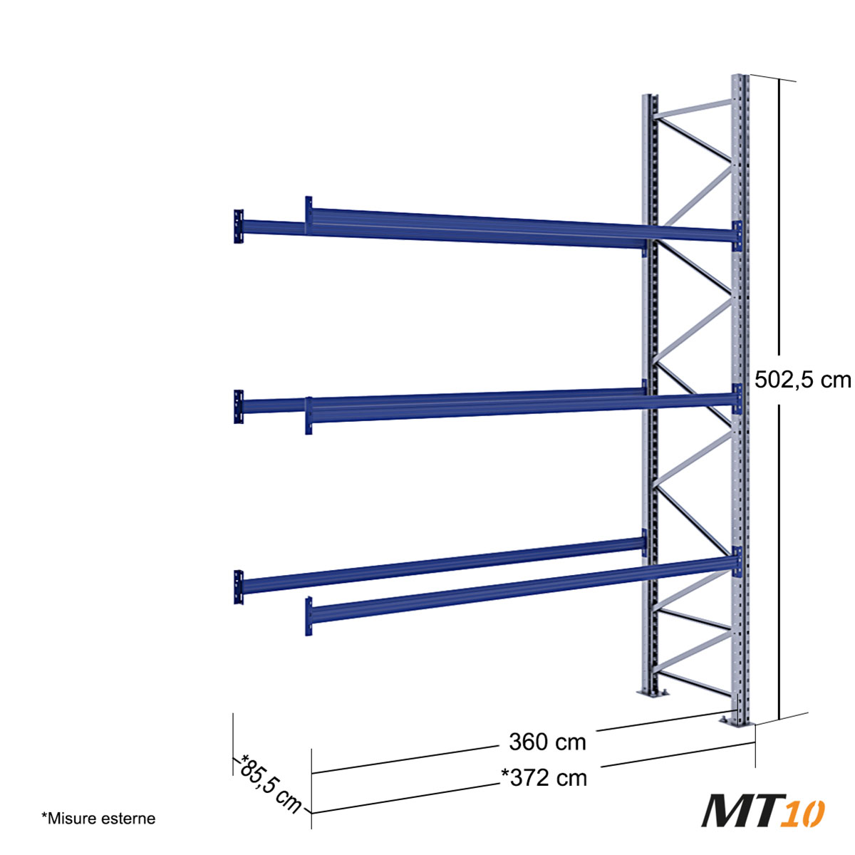 Scaffale portapallet MT10 / cm. L.360xP.80xH.500 / 3 Liv. (AGG)