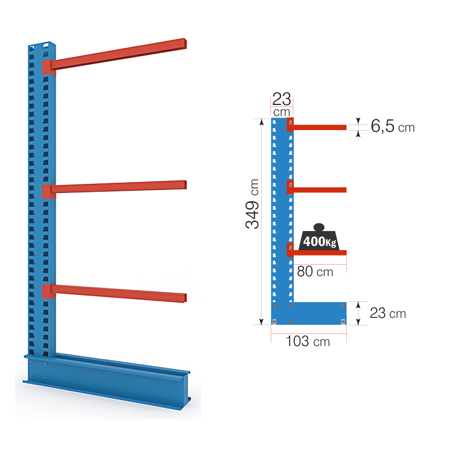 Colonna Cantilever H.350 – con 3 mensole da 80 cm (400 Kg)