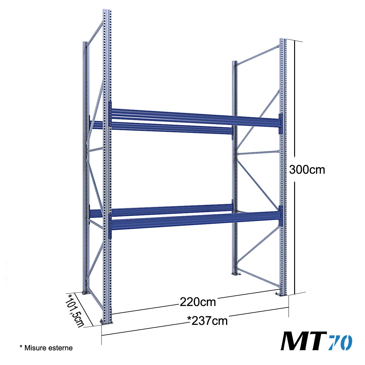 Scaffalature portapallet metalliche MT70 / cm. L.220xP.100xH.300–BASE