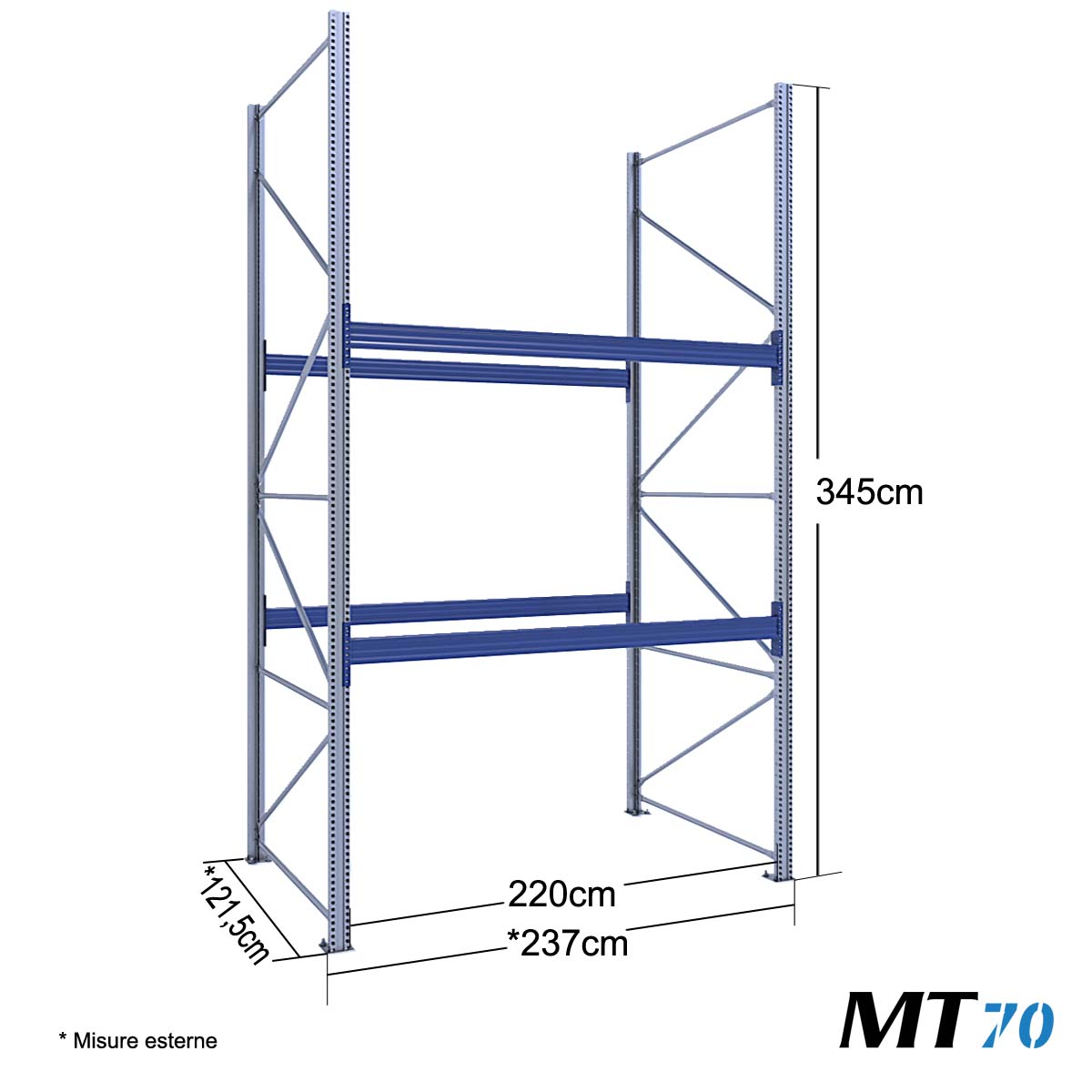 Scaffalatura portapallets per magazzino MT70 / cm. L.220xP.120xH.345-BASE