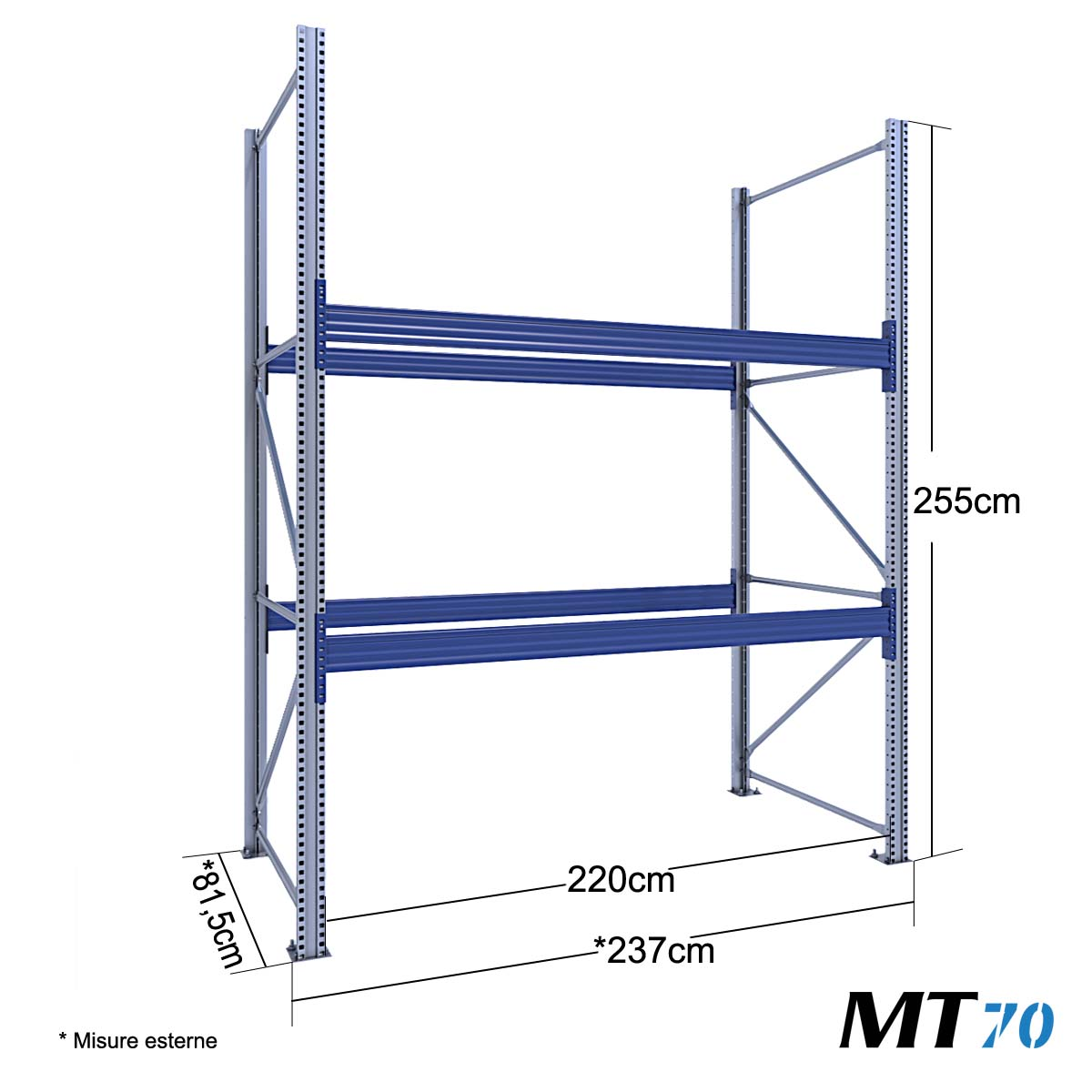 Scaffalature portapallet metalliche MT70 / cm. L.220xP.80xH.250–BASE