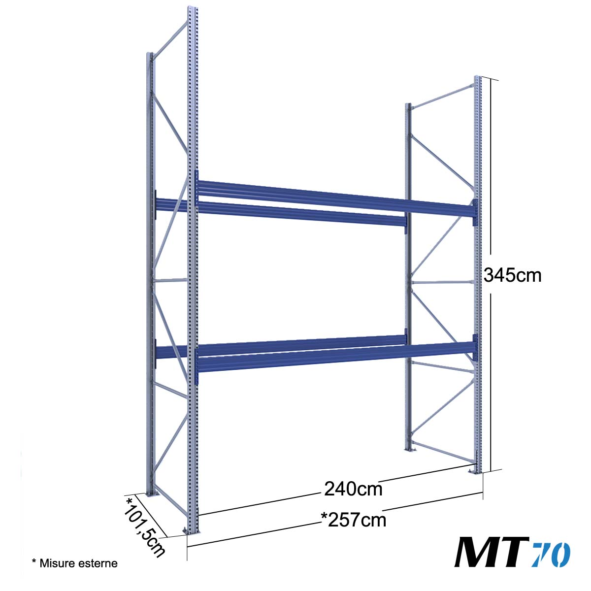 Scaffalatura portapallets per magazzino MT70 / cm. L.240xP.100xH.345-BASE