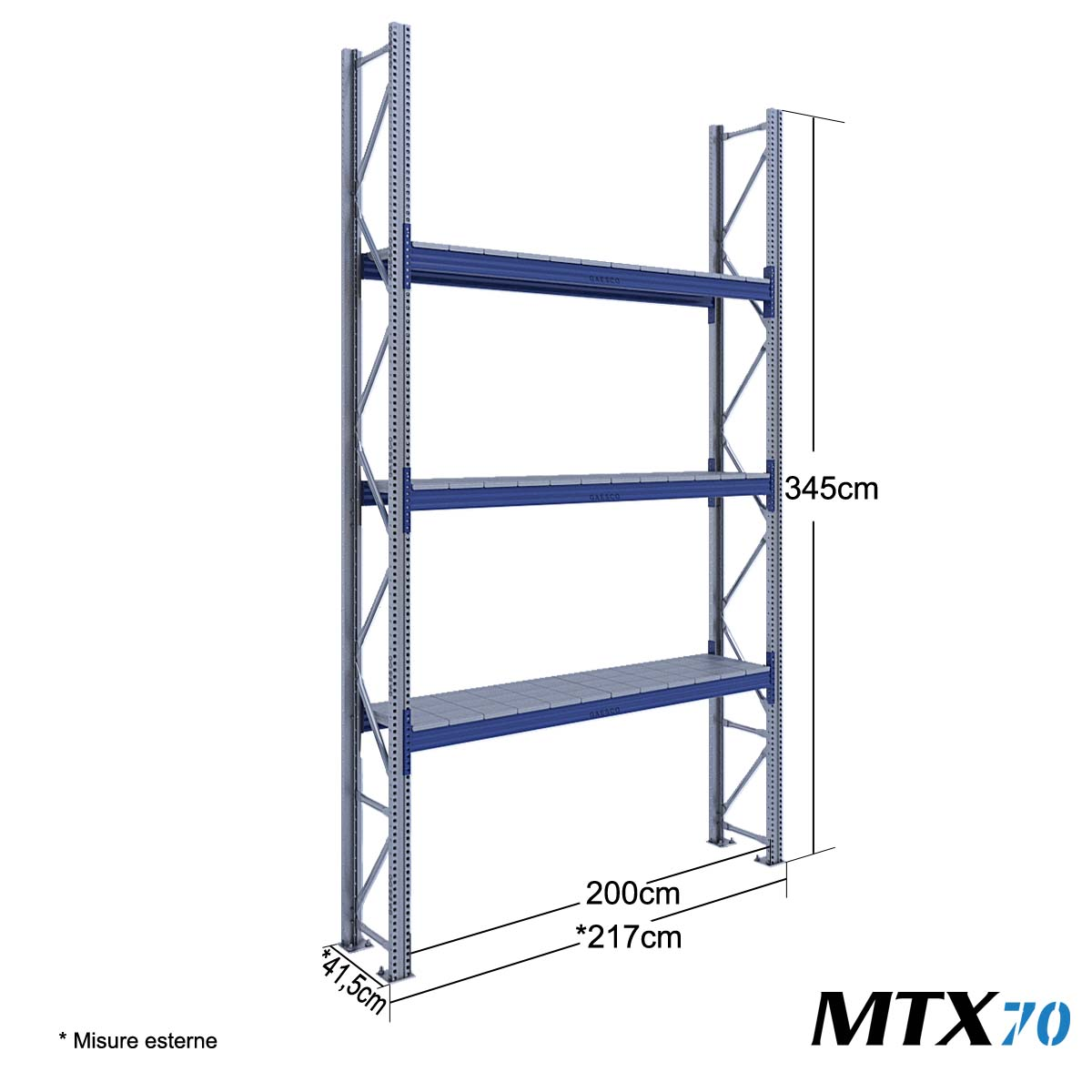 Scaffali con ripiano lungo MTX70 / cm. L.200xP.40xH.345-BASE