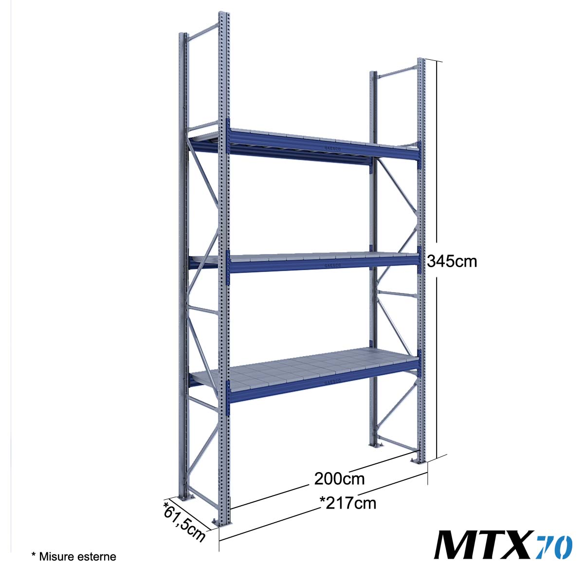 Scaffali con ripiano lungo MTX70 / cm. L.200xP.60xH.345-BASE