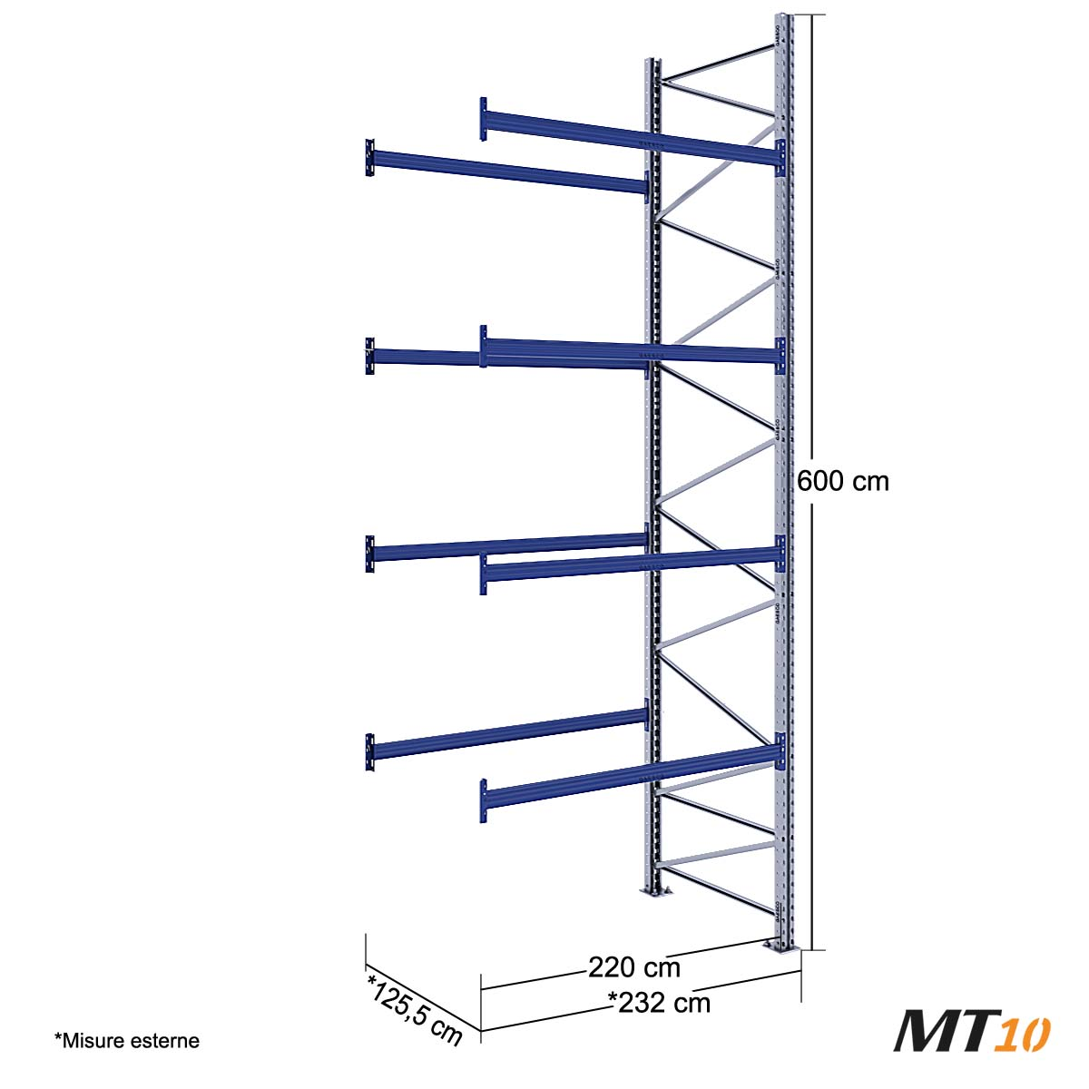 Scaffale portapallet MT10 / cm. L.220xP.120xH.600 / 4 Liv. (AGG)
