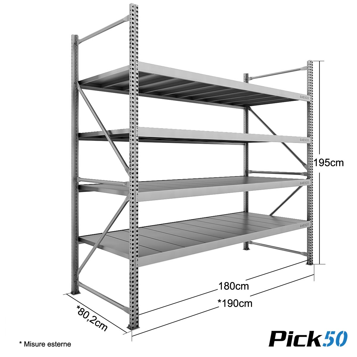 Scaffale Magazzino Robusto - cm. L.180xP.80xH.195 - Pick50