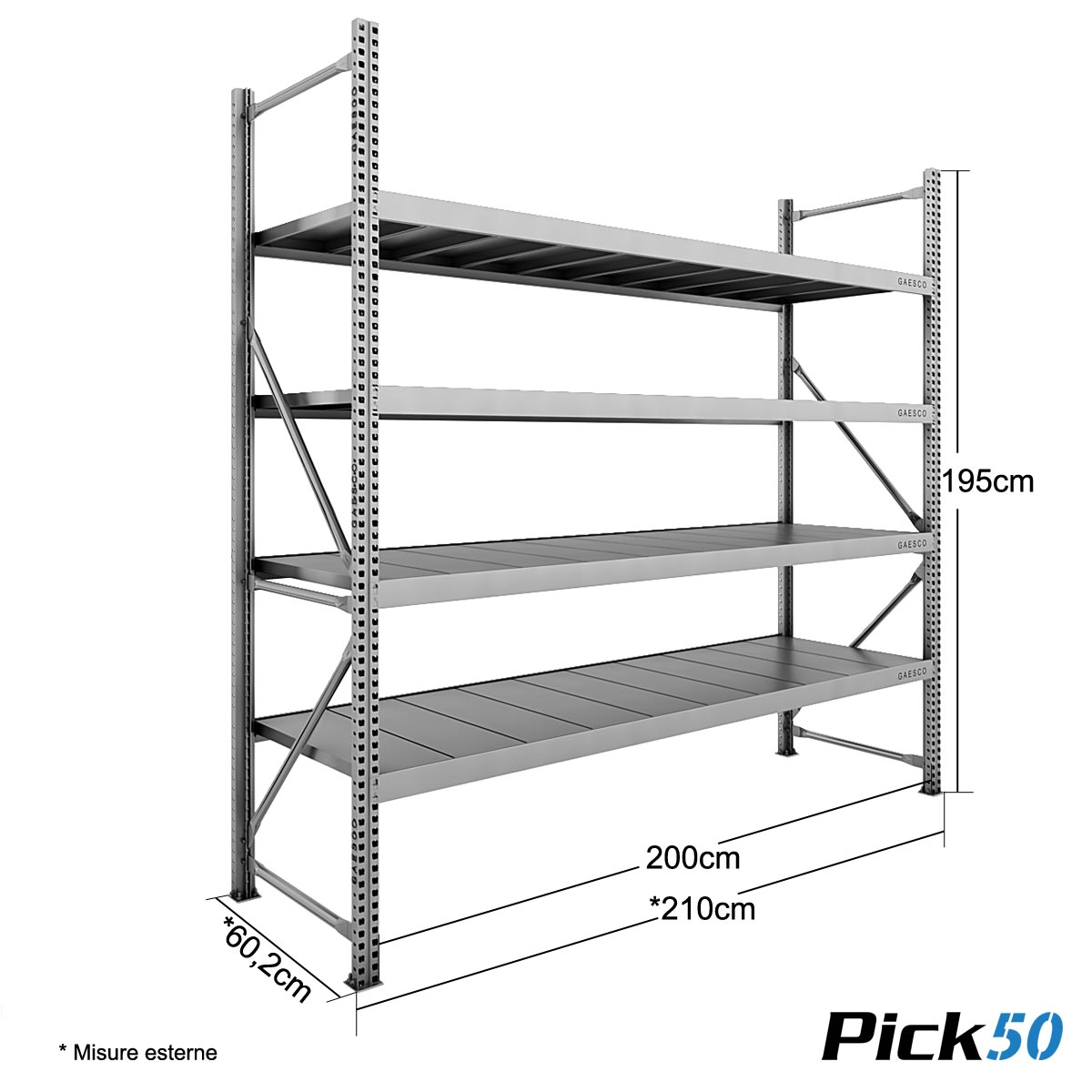 Scaffale Magazzino Robusto - cm. L.200xP.60xH.195 - Pick50