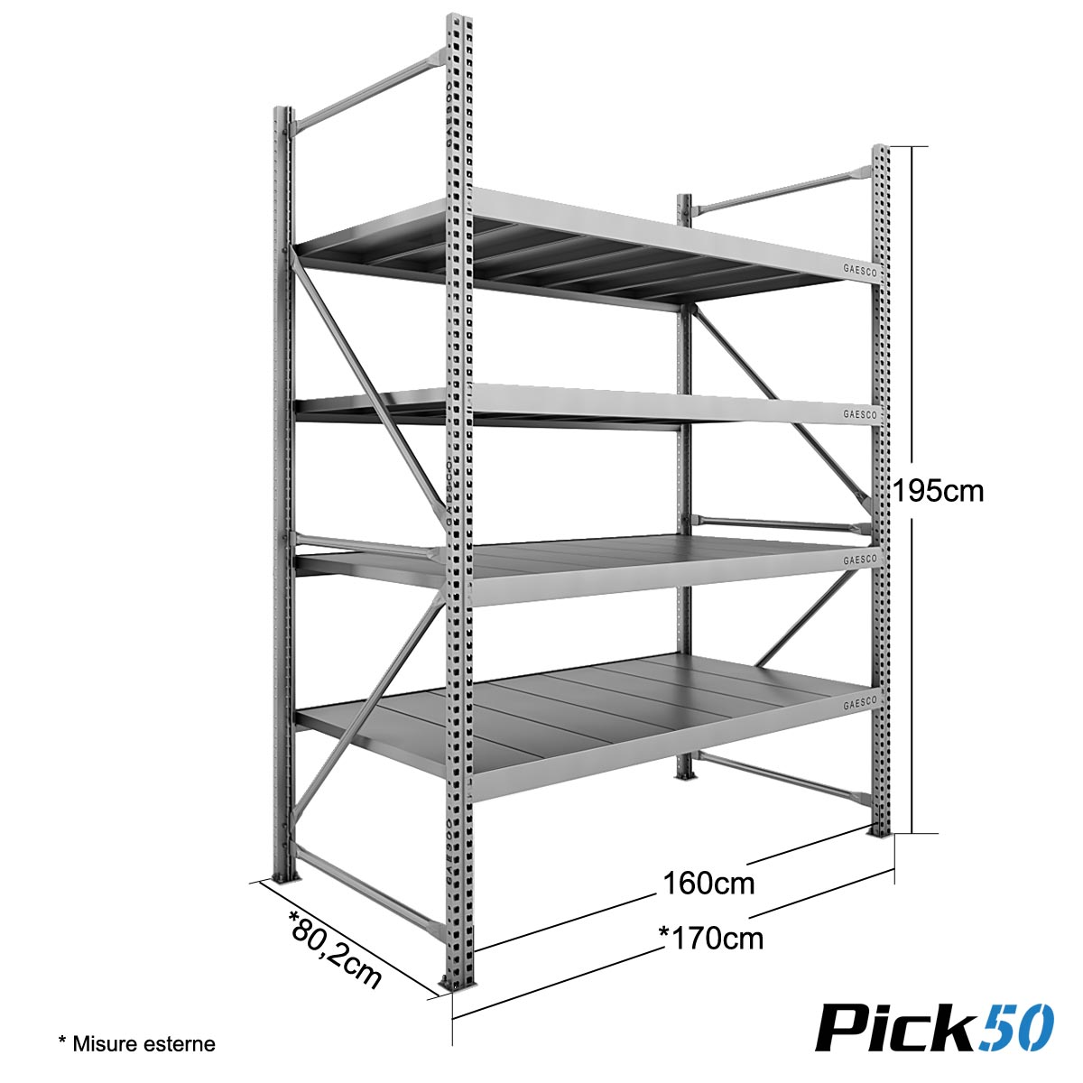 Scaffale Magazzino Robusto - cm. L.160xP.80xH.195 - Pick50