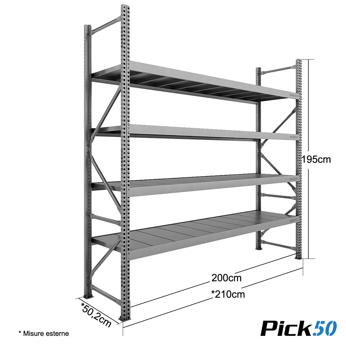 Scaffale Magazzino Robusto - cm. L.200xP.50xH.195 - Pick50