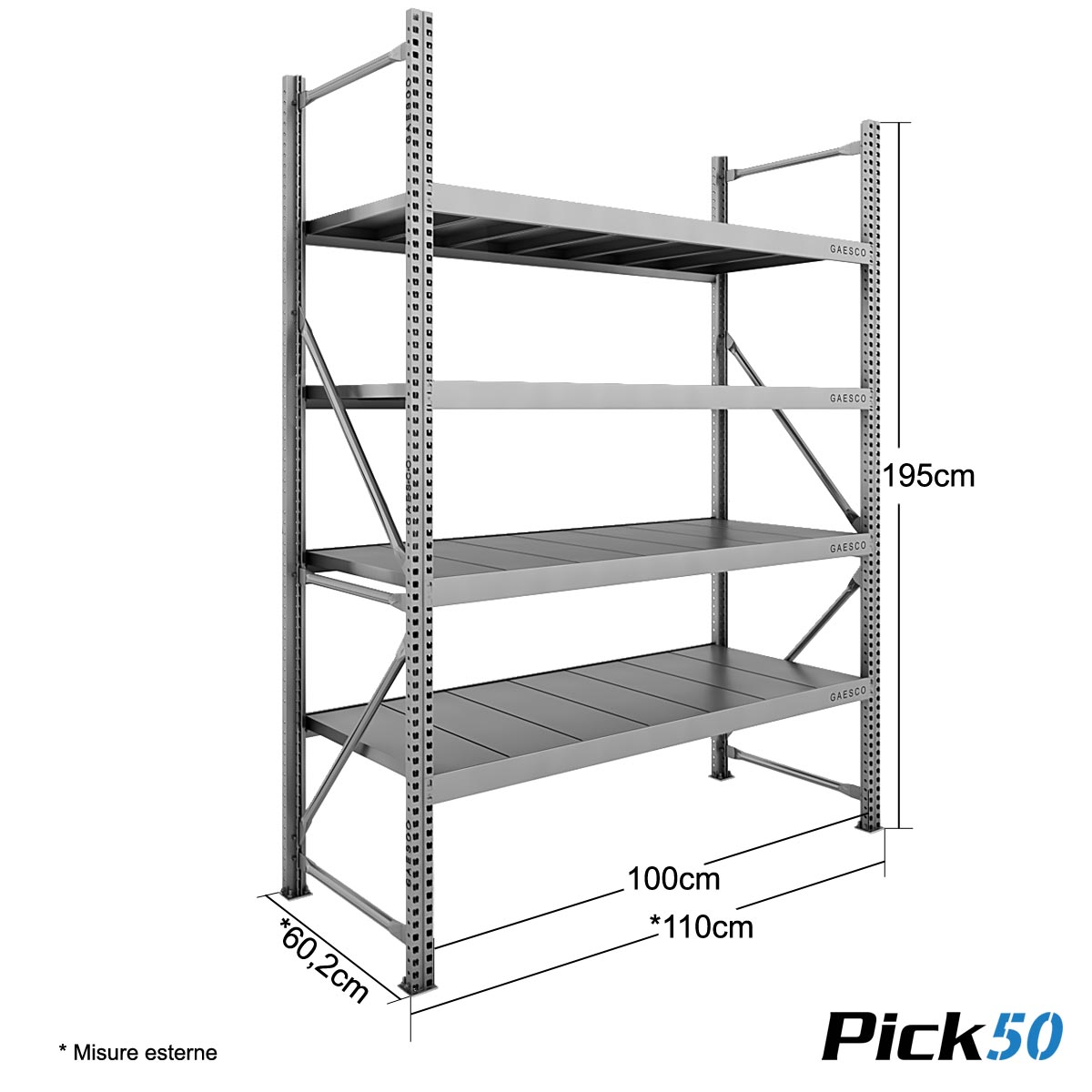 Scaffale Magazzino Robusto - cm. L.100xP.60xH.195 - Pick50
