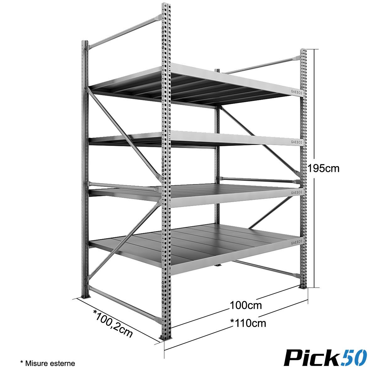 Scaffale Magazzino Robusto - cm. L.100xP.100xH.195 - Pick50