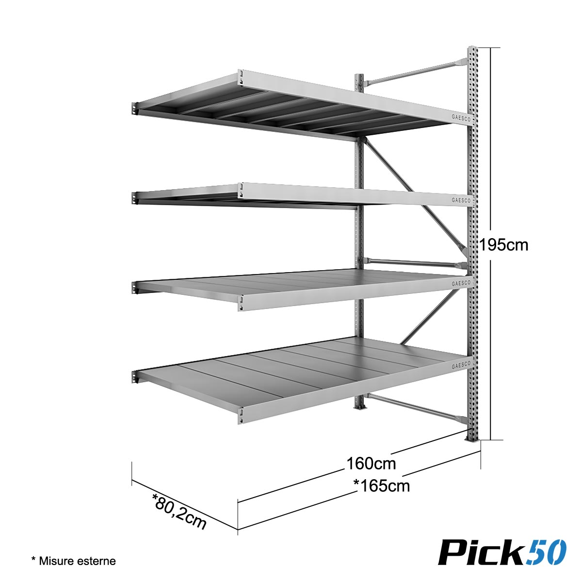 Scaffale Magazzino Robusto - cm. L.160xP.80xH.195 - Pick50 (Agg.)