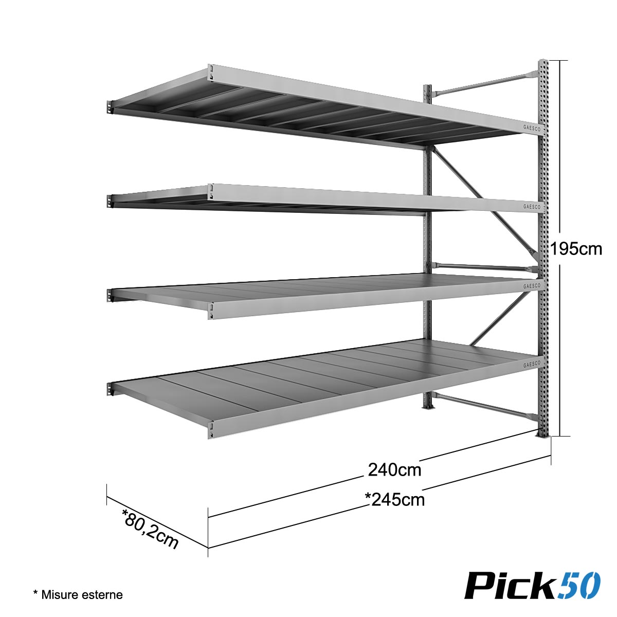 Scaffale Magazzino Robusto - cm. L.240xP.80xH.195 - Pick50 (Agg.)