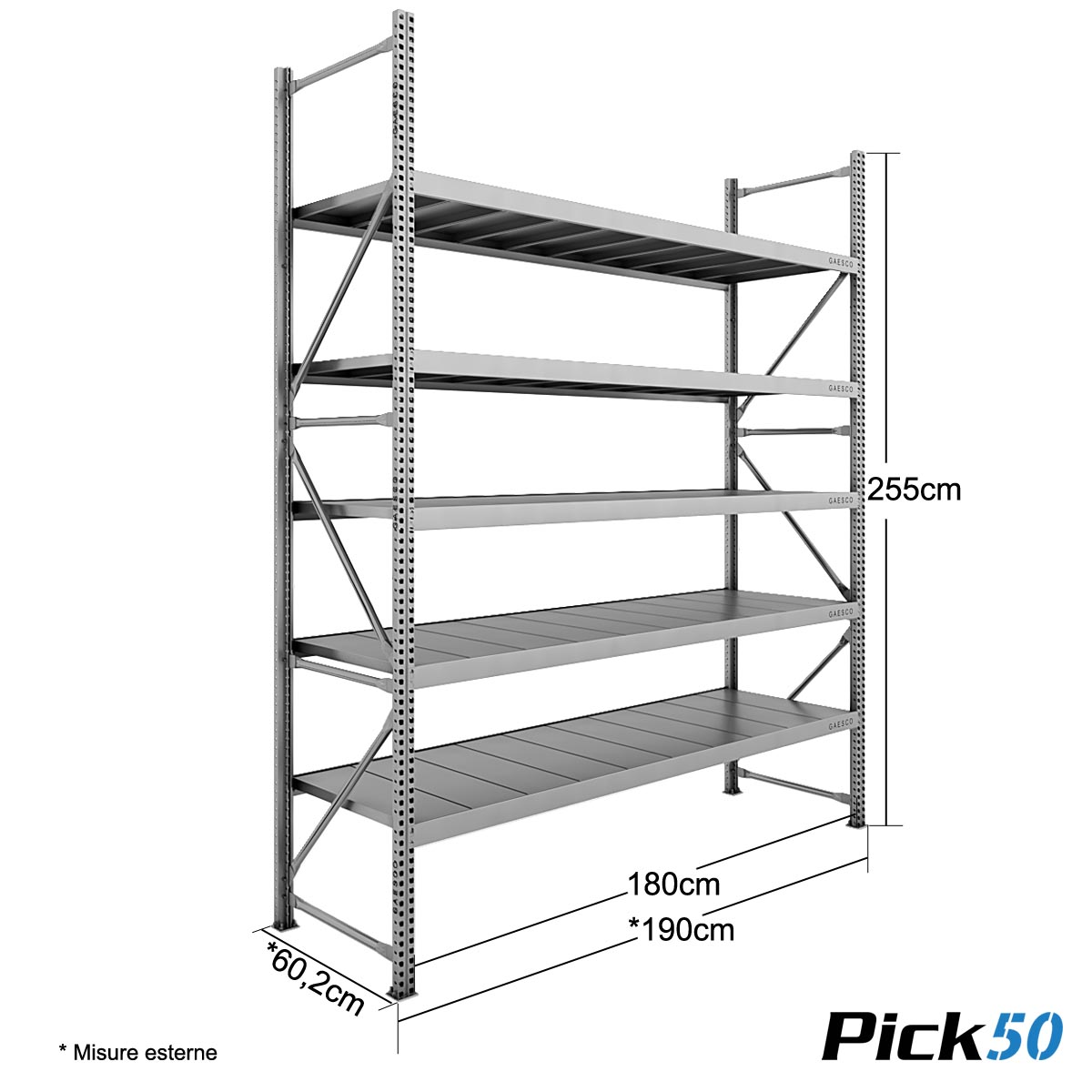 Scaffale Magazzino Robusto - cm. L.180xP.60xH.255 - Pick50