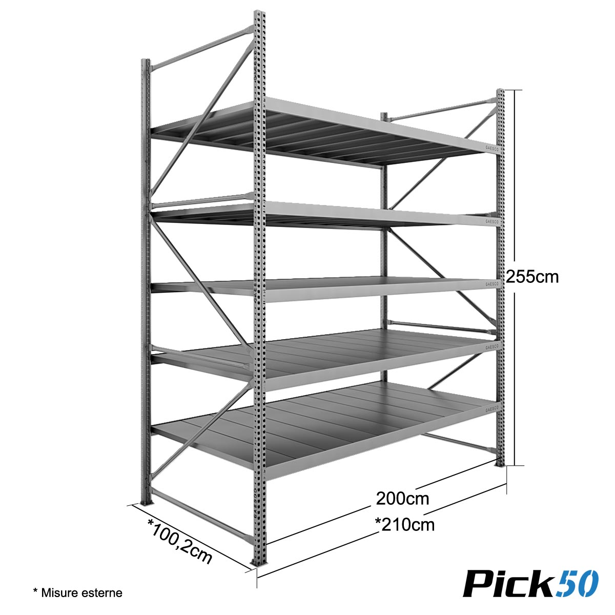 Scaffale Magazzino Robusto - cm. L.200xP.100xH.255 - Pick50
