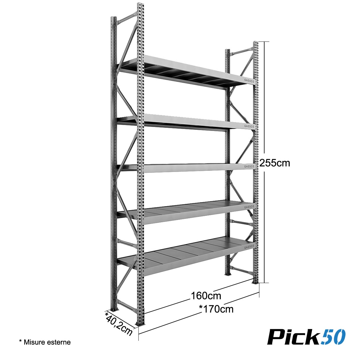 Scaffale Magazzino Robusto - cm. L.160xP.40xH.255 - Pick50