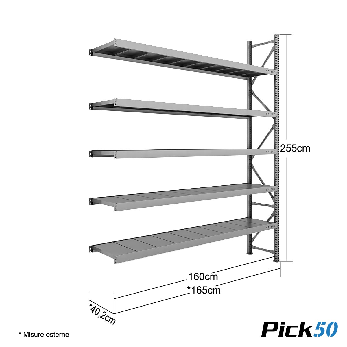 Scaffale Magazzino Robusto - cm. L.160xP.40xH.255 - Pick50 (Agg.)