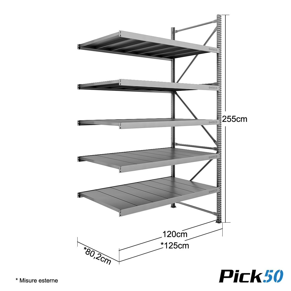 Scaffale Magazzino Robusto - cm. L.120xP.80xH.255 - Pick50 (Agg.)