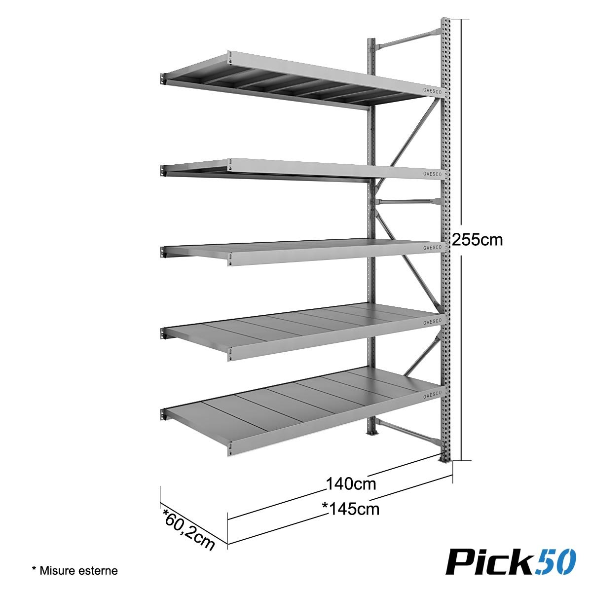 Scaffale Magazzino Robusto - cm. L.140xP.60xH.255 - Pick50 (Agg.)