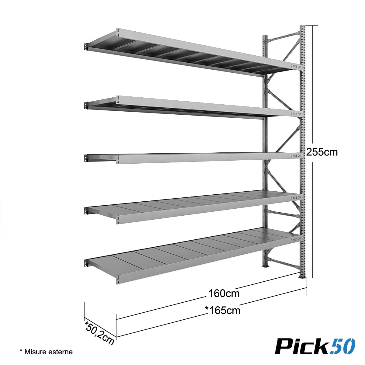 Scaffale Magazzino Robusto - cm. L.160xP.50xH.255 - Pick50 (Agg.)