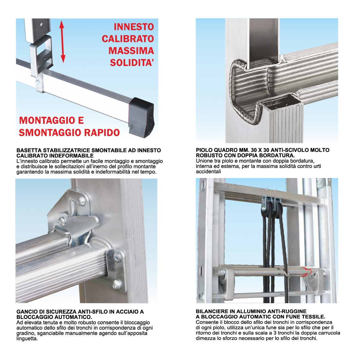 Scala professionale allungabile in 2 tronchi con fune - 36 gradini