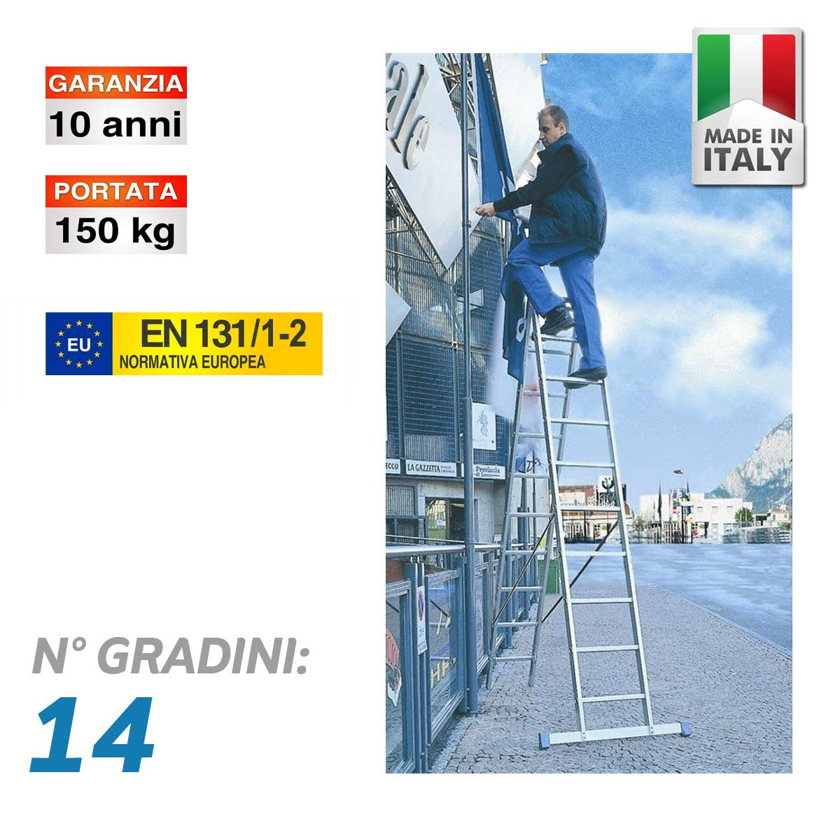 Scala professionale multiuso in 2 tronchi - 14 gradini