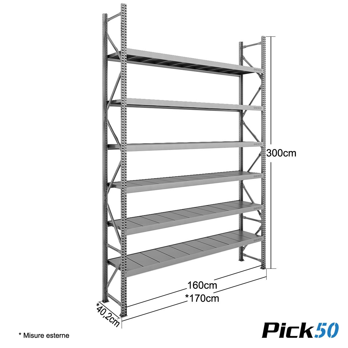 Scaffale Magazzino Robusto - cm. L.160xP.40xH.300 - Pick50