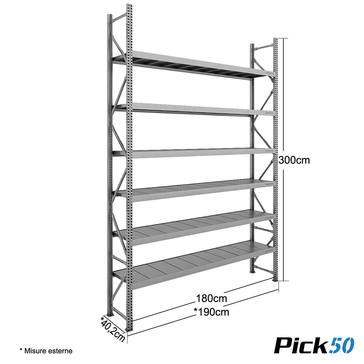 Scaffale Magazzino Robusto - cm. L.180xP.40xH.300 - Pick50