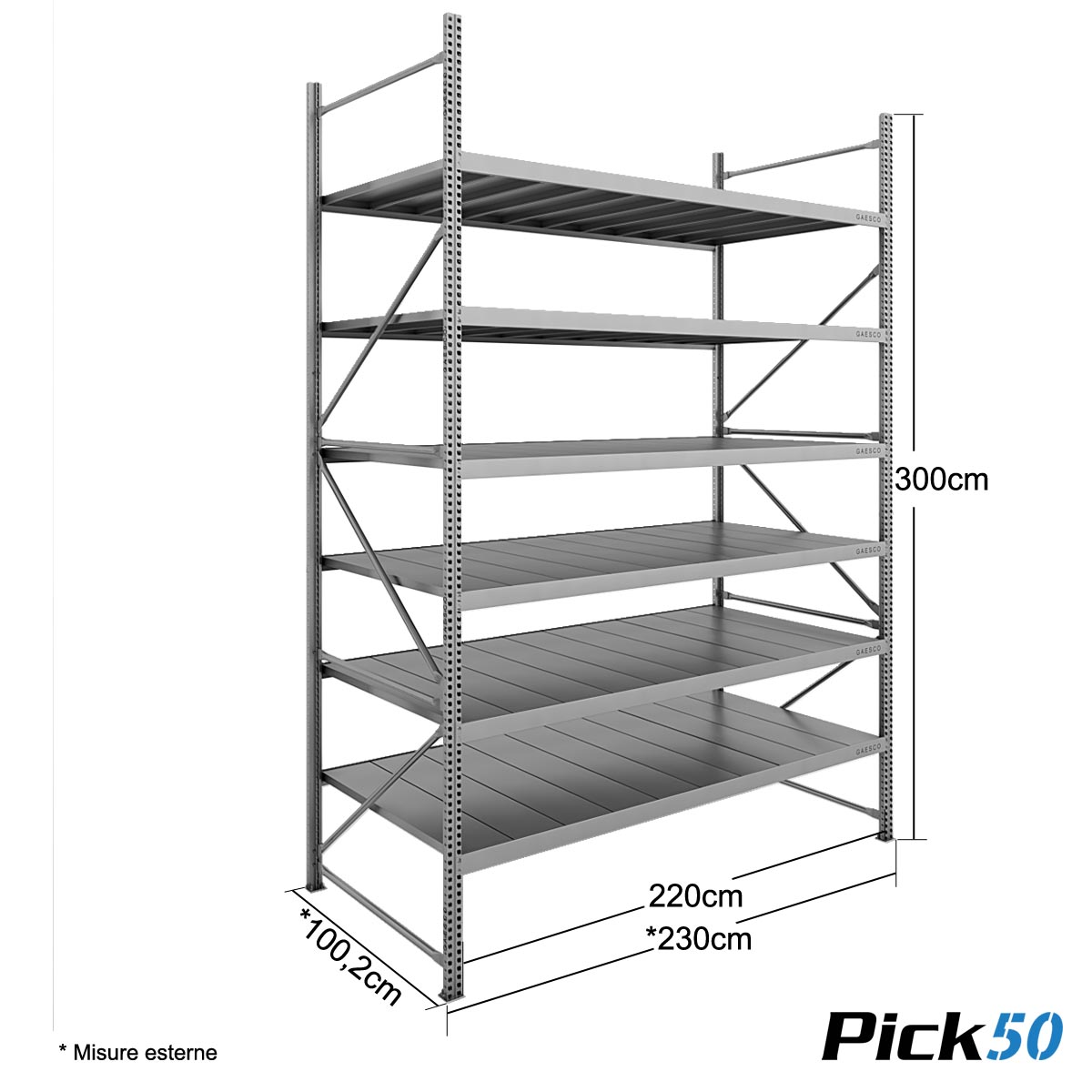 Scaffale Magazzino Robusto - cm. L.220xP.100xH.300 - Pick50