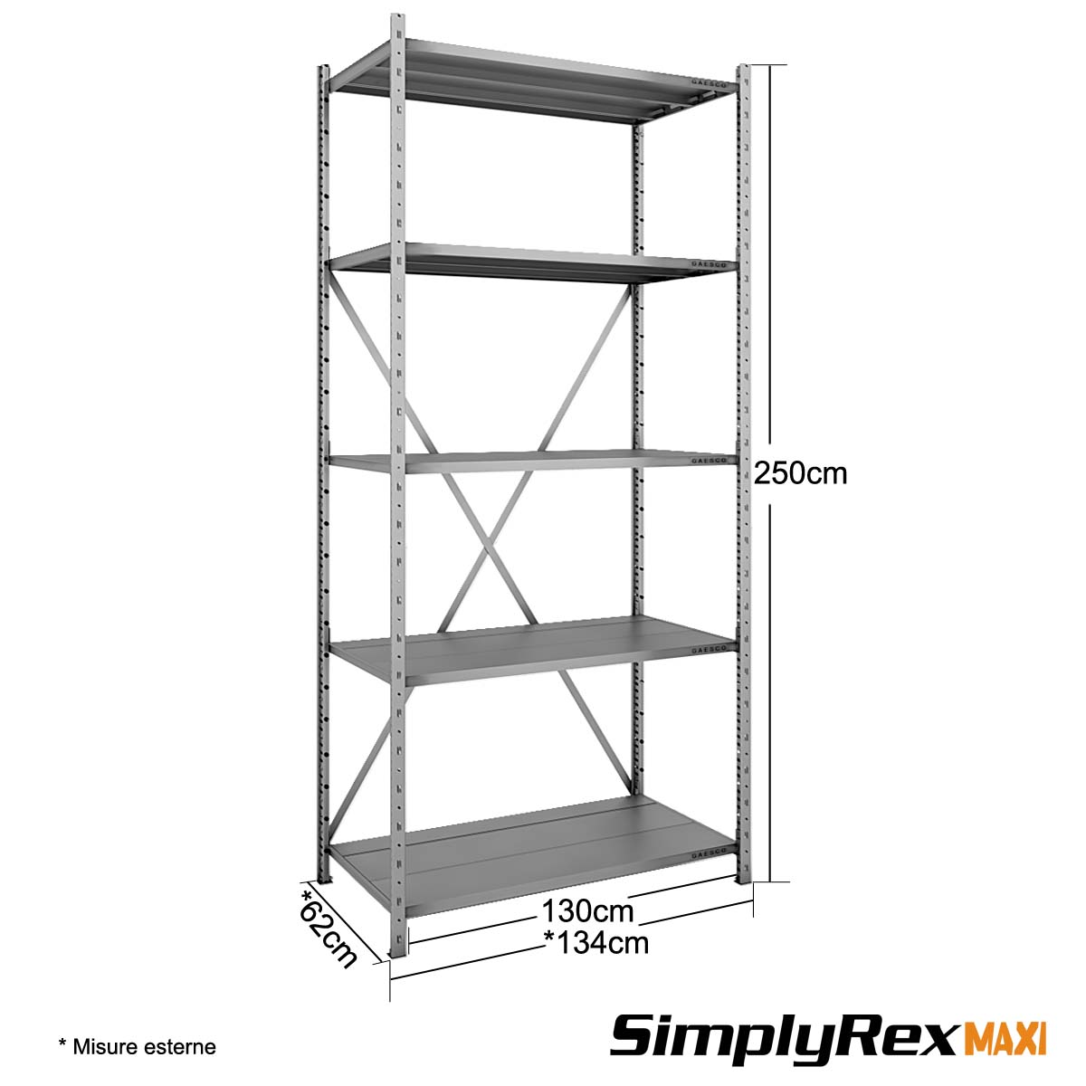 Scaffale Componibile - cm. L.130xP.60xH.250 Simplyrex