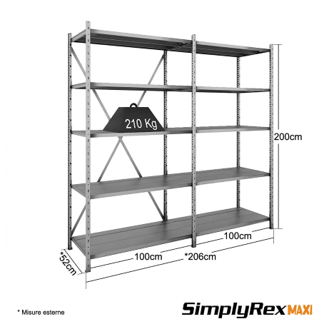 Scaffale Metallico SIMPLYREX - cm. L.200xP.50xH.200 (KIT)