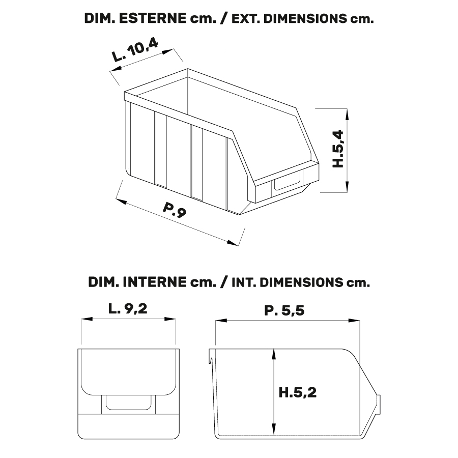 Cassette portaminuterie sovrapponibili cm. L.10xP.10xH.5 / Cap.tà 0,4 Lt.