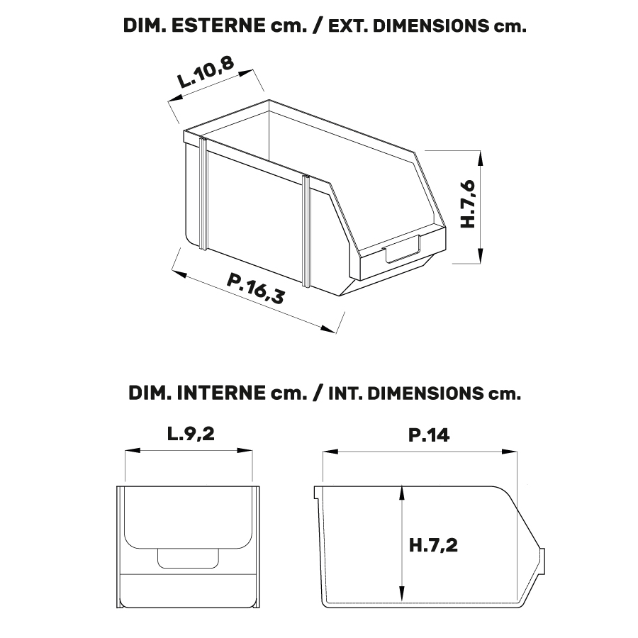 Cassette portaminuterie componibili cm. L.10xP.15xH.10 / Cap.tà 0,95 Lt.